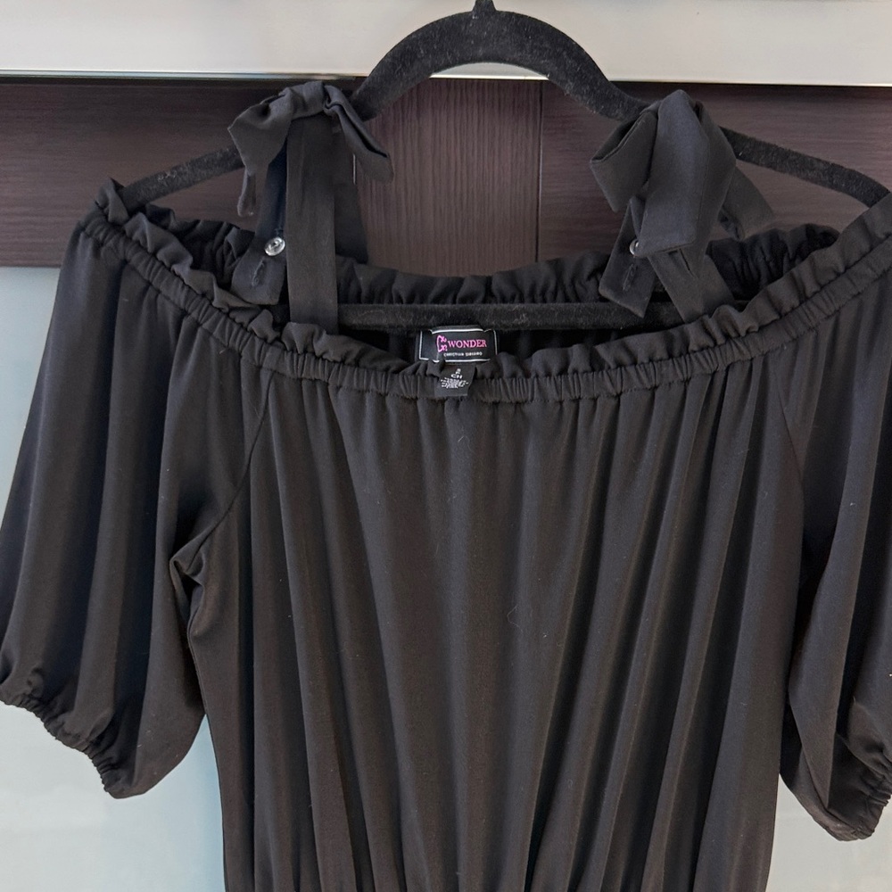 Black Off-Shoulder Dress with Bow Straps.  C WONDER By Christian Siriano